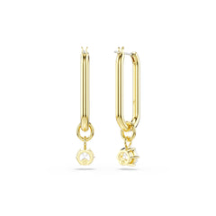 Constella drop earrings, Round cut, White, Gold-tone plated