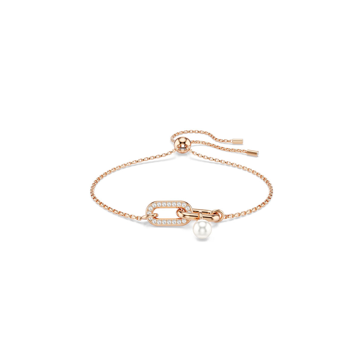 Constella bracelet, Crystal pearl, Round cut, White, Rose gold-tone plated