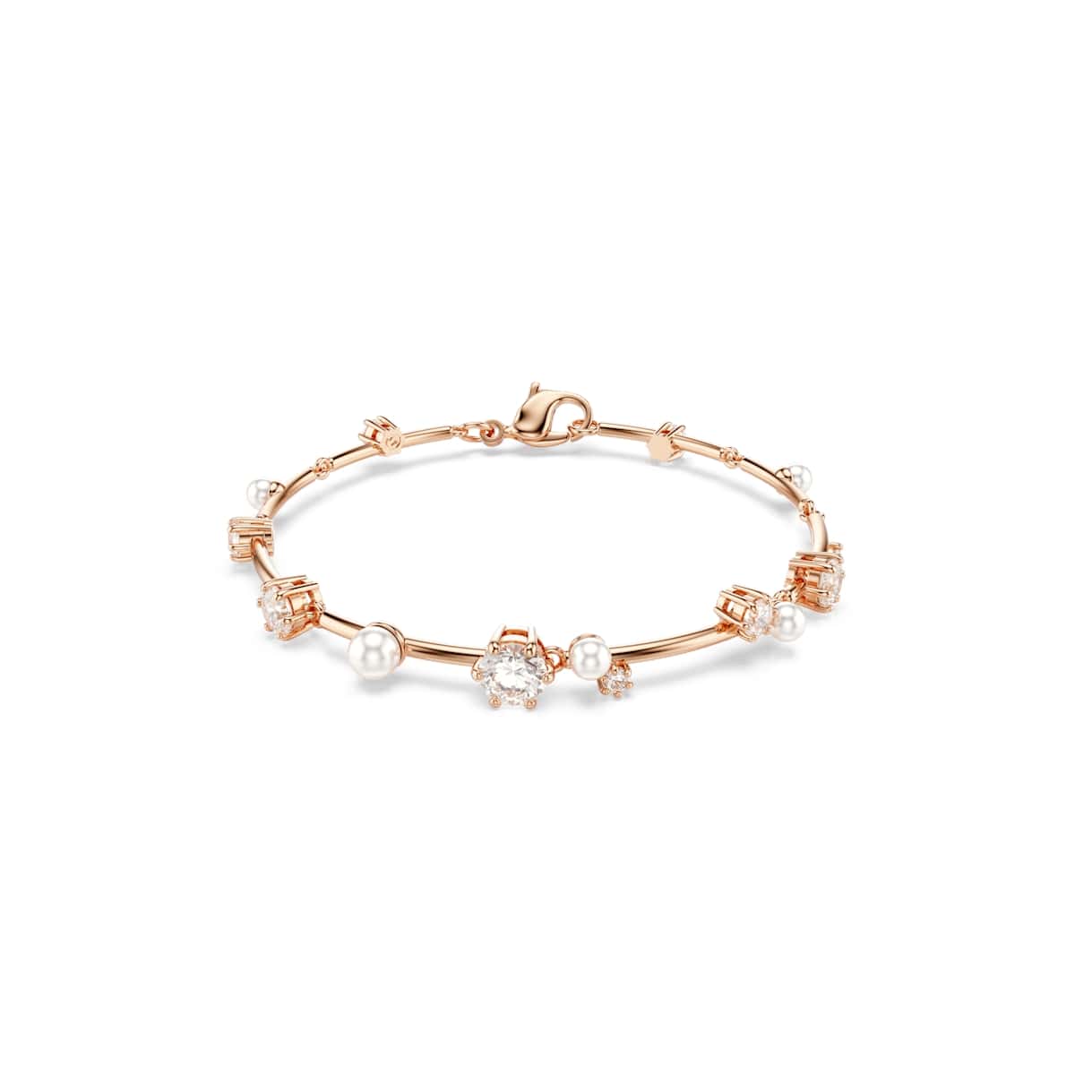 Constella Tennis bracelet, Crystal pearl, Round cuts, White, Rose gold-tone plated