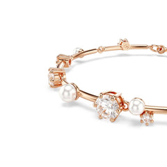 Constella Tennis bracelet, Crystal pearl, Round cuts, White, Rose gold-tone plated
