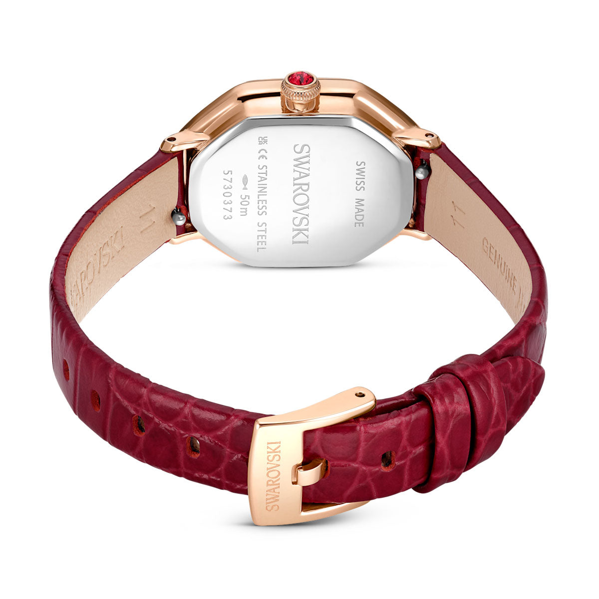 Dextera Octagon watch, Swiss Made, Leather strap, Red, Rose gold-tone finish
