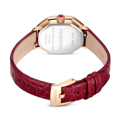 Dextera Octagon watch, Swiss Made, Leather strap, Red, Rose gold-tone finish