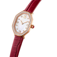 Dextera Octagon watch, Swiss Made, Leather strap, Red, Rose gold-tone finish