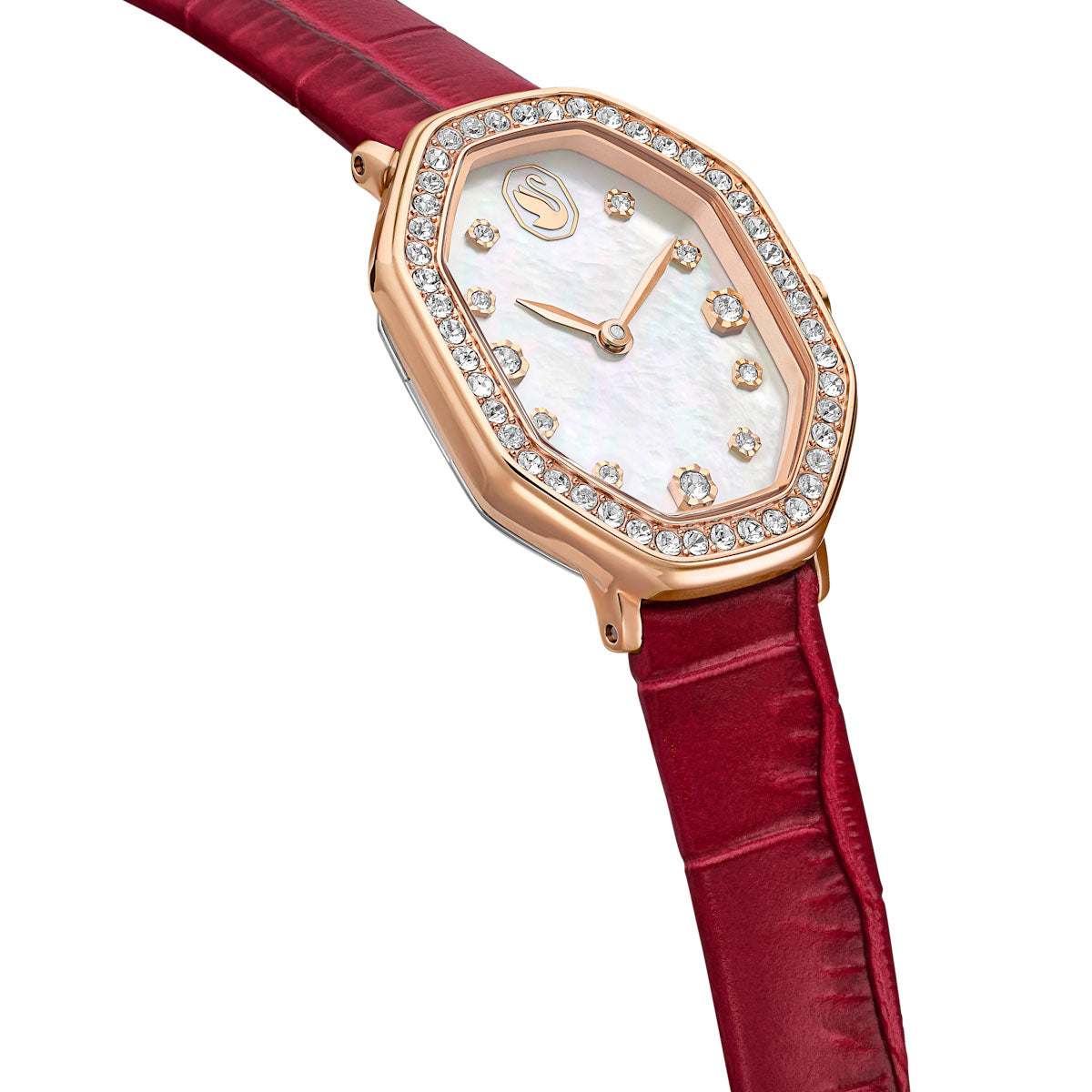Dextera Octagon watch, Swiss Made, Leather strap, Red, Rose gold-tone finish