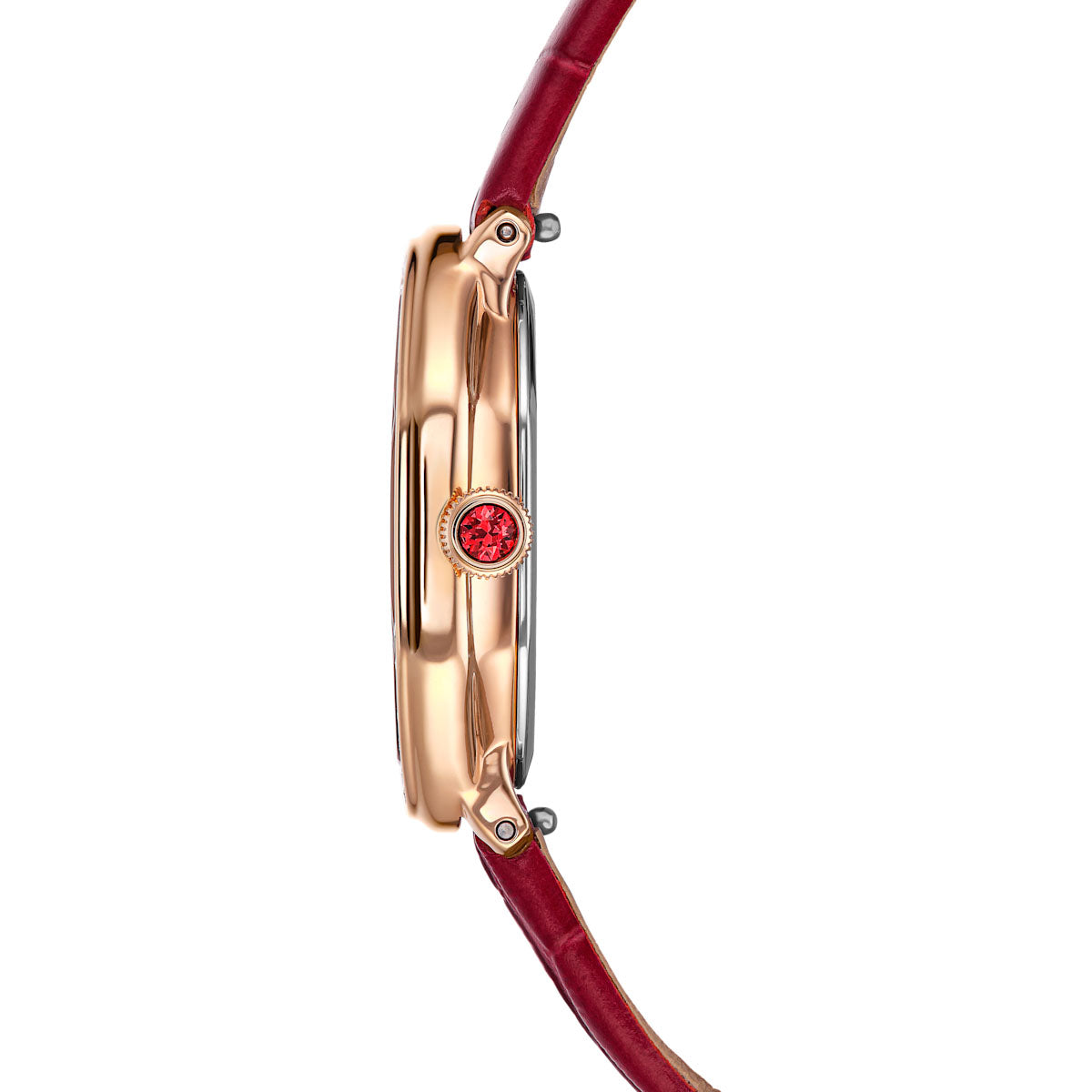 Dextera Octagon watch, Swiss Made, Leather strap, Red, Rose gold-tone finish