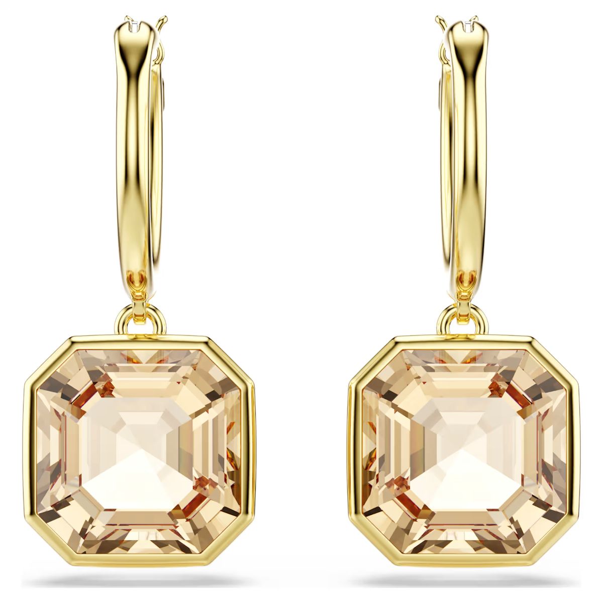 Millenia drop earrings Square cut, Caramel, Gold-tone plated