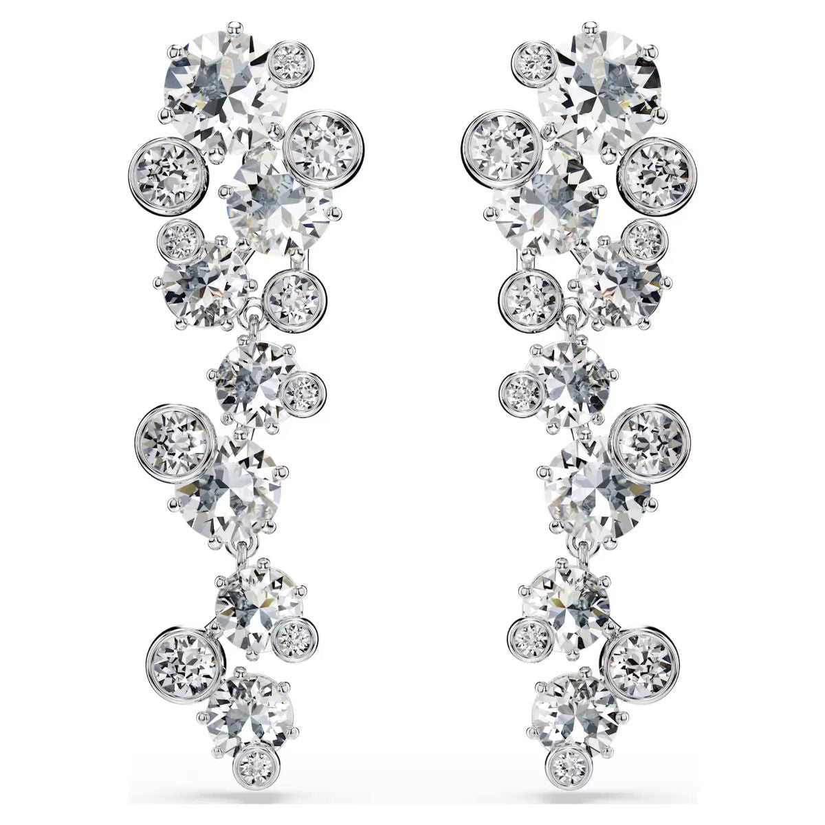 Constella drop earrings Mixed cuts, White, Rhodium plated