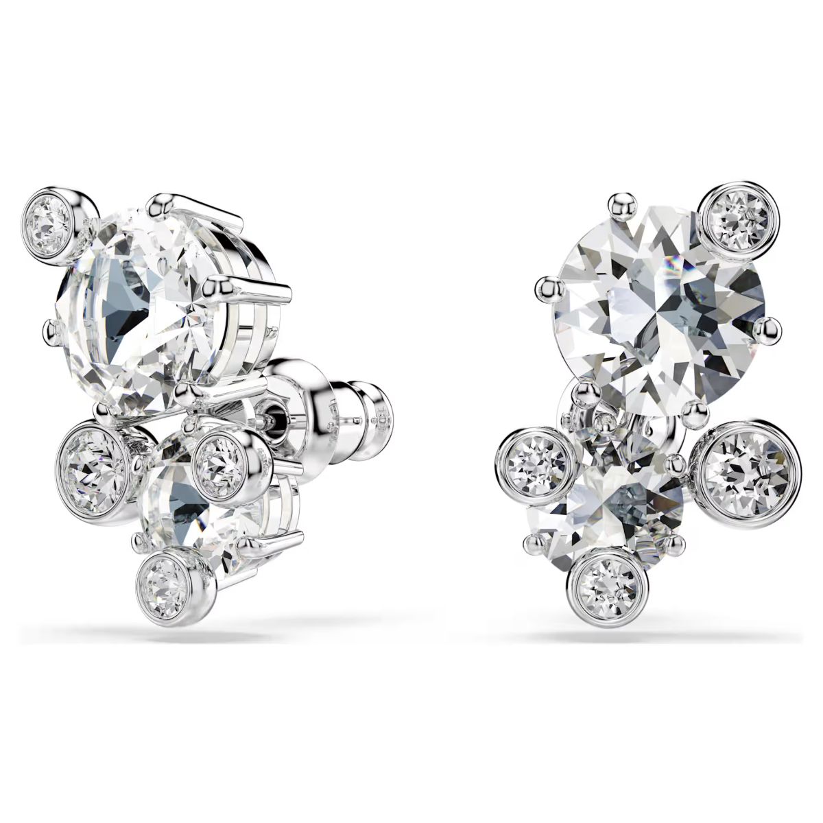 Constella stud earrings Round cut, White, Rhodium plated