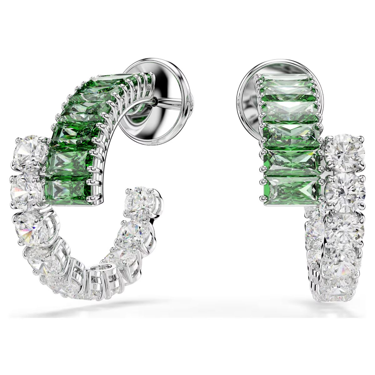 Matrix hoop earrings Mixed cuts, Green, Rhodium plated - LAST IN STOCK
