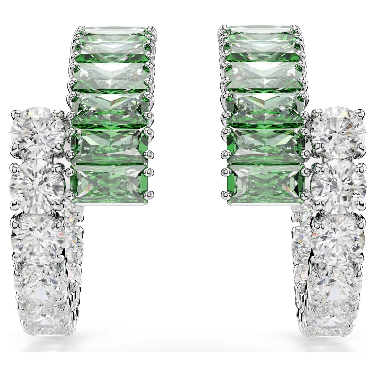 Matrix hoop earrings Mixed cuts, Green, Rhodium plated
