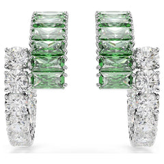 Matrix hoop earrings Mixed cuts, Green, Rhodium plated