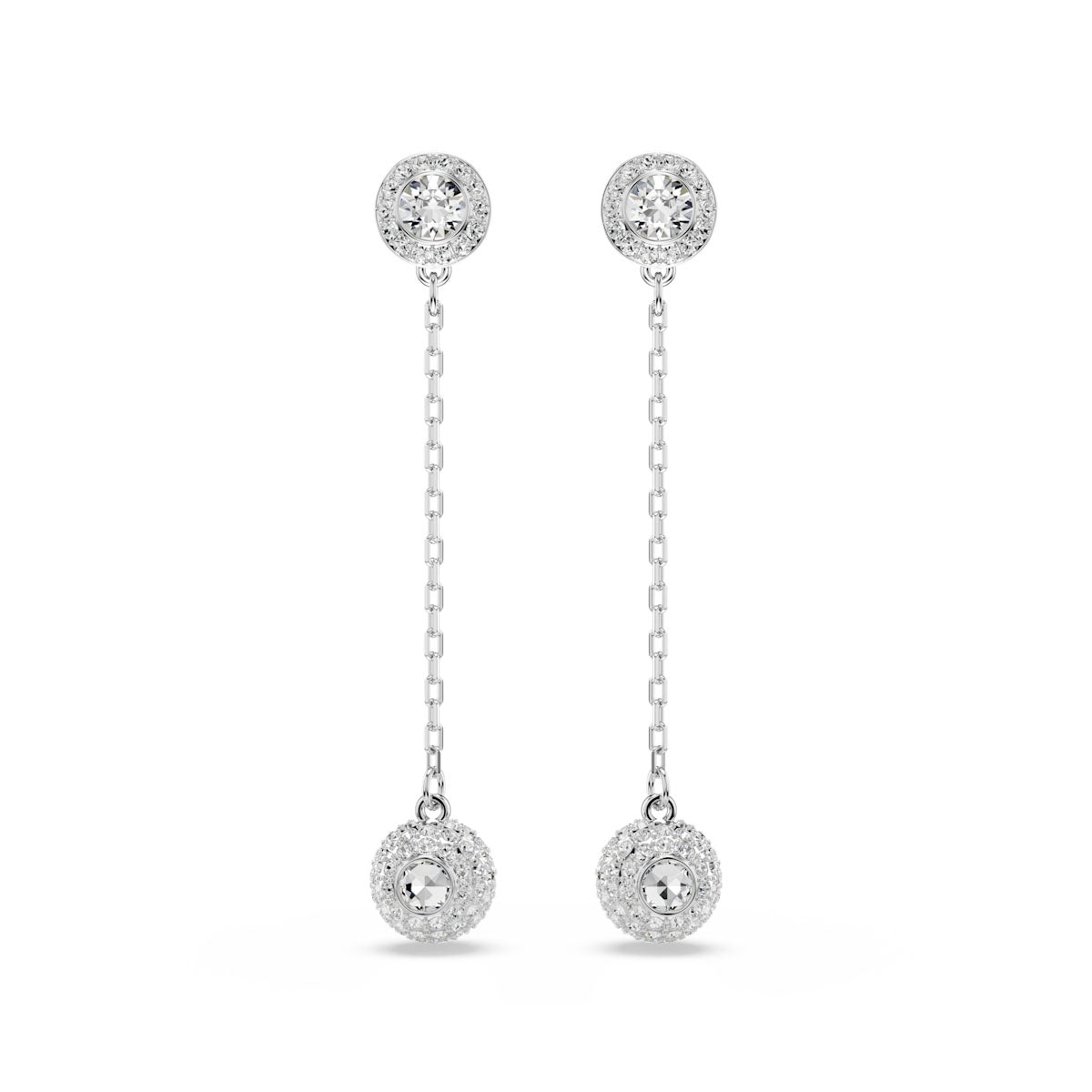 Una Angelic drop earrings, Round cut, White, Rhodium plated