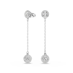 Una Angelic drop earrings, Round cut, White, Rhodium plated