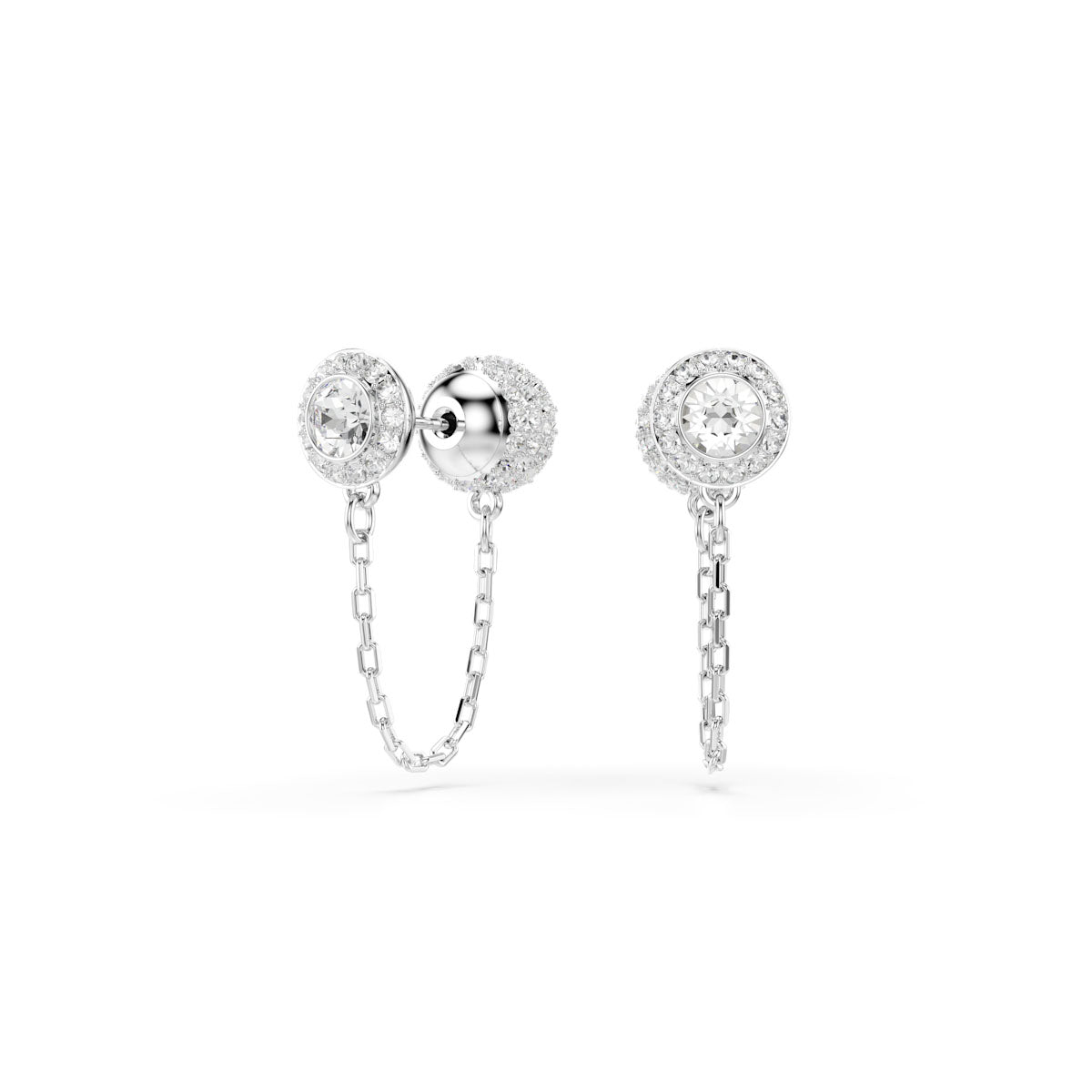Una Angelic drop earrings, Round cut, White, Rhodium plated