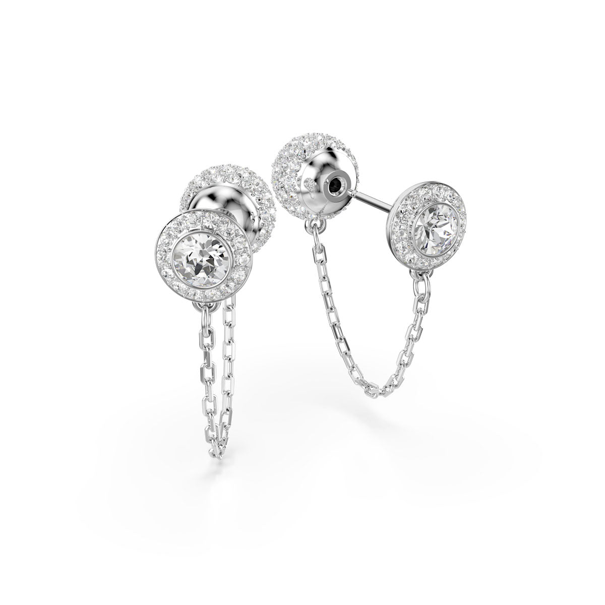 Una Angelic drop earrings, Round cut, White, Rhodium plated