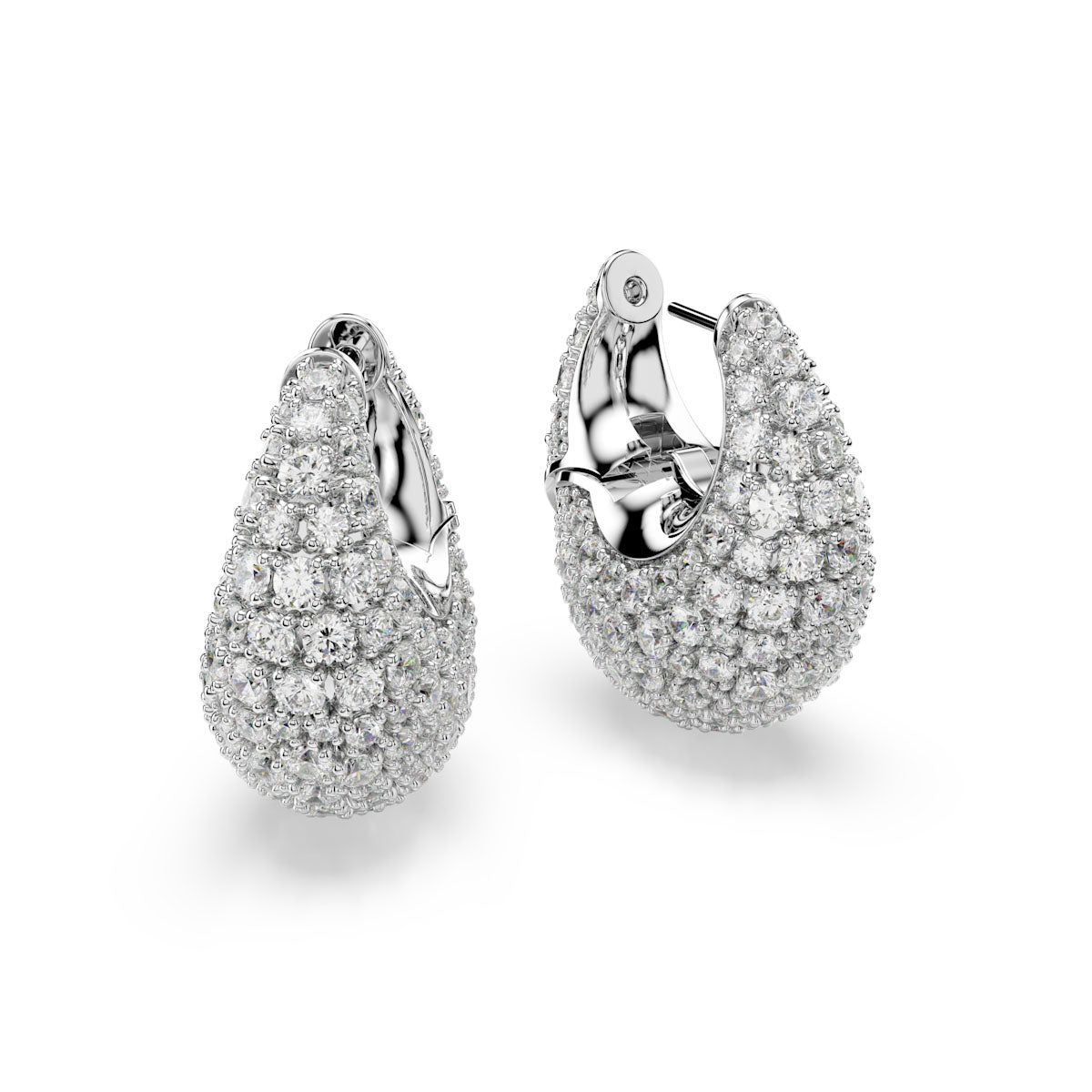 Sublima earrings, Large, White, Rhodium plated