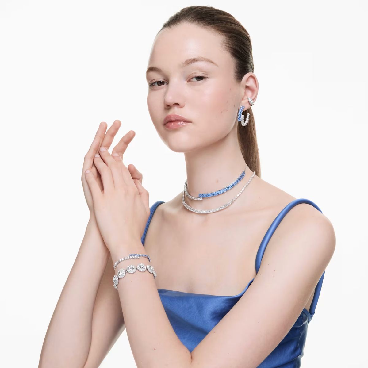 Sublima earrings White, Rhodium plated