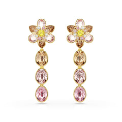 Idyllia drop earrings, Mixed cuts, Flower, Multicolored, Gold-tone plated