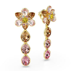 Idyllia drop earrings, Mixed cuts, Flower, Multicolored, Gold-tone plated