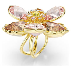 Idyllia motif ring Mixed cuts, Flower, Multicolored, Gold-tone plated