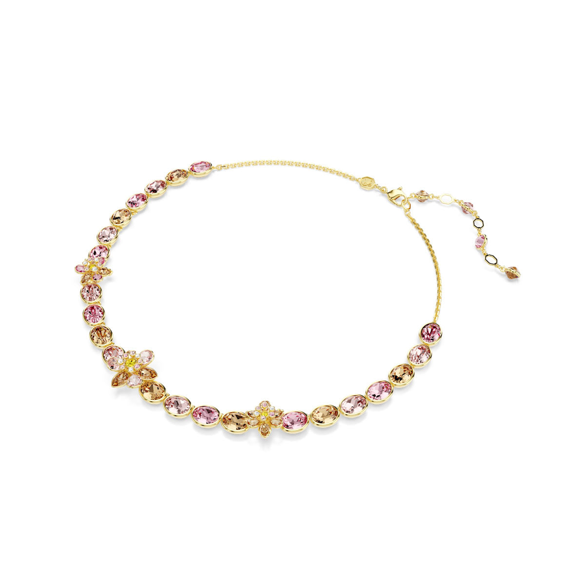Idyllia necklace, Mixed cuts, Flower, Multicolored, Gold-tone plated