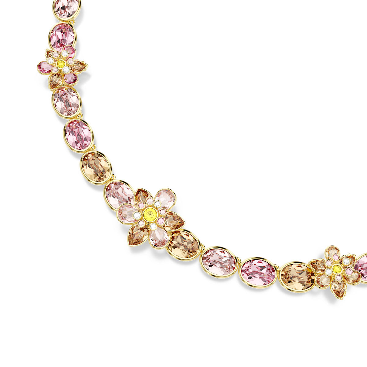 Idyllia necklace, Mixed cuts, Flower, Multicolored, Gold-tone plated