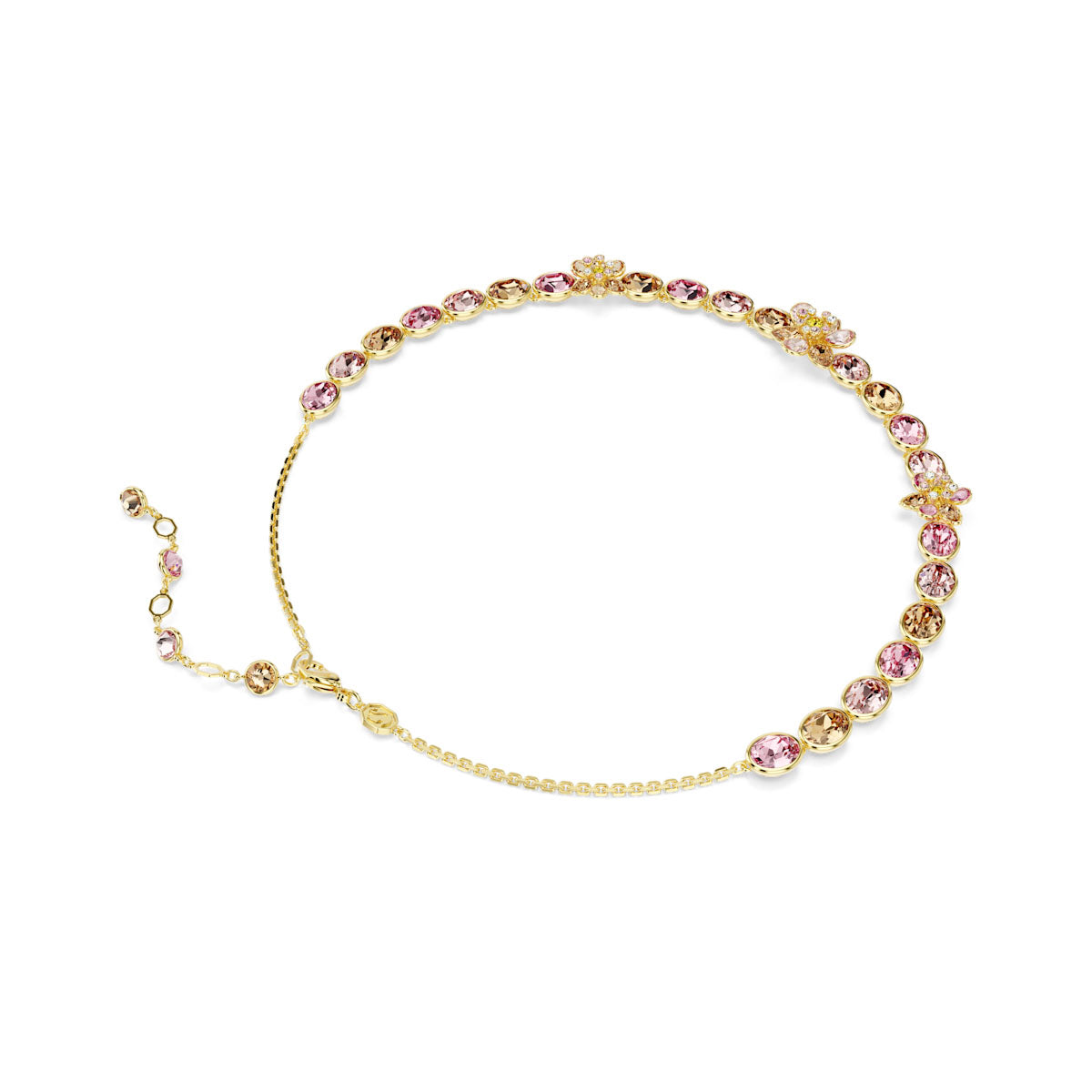 Idyllia necklace, Mixed cuts, Flower, Multicolored, Gold-tone plated