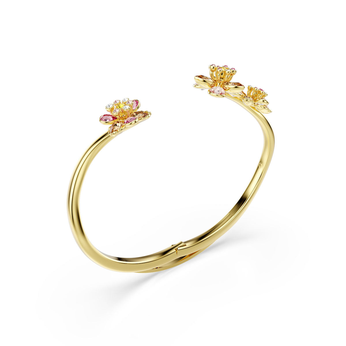 Idyllia bangle, Mixed cuts, Flower, Multicolored, Gold-tone plated