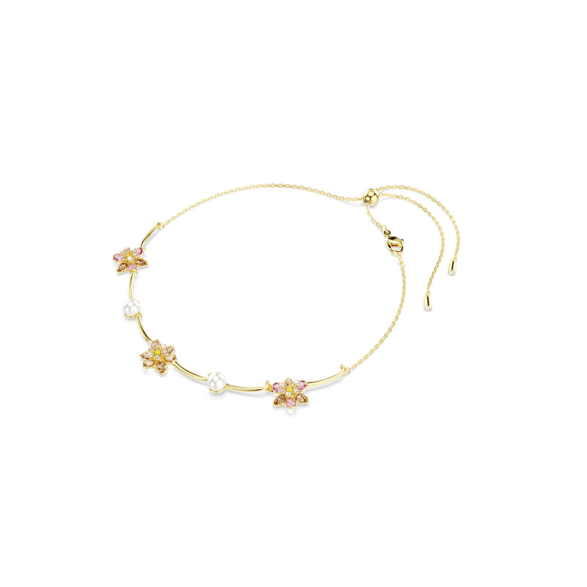 Idyllia necklace, Crystal pearl, Mixed cuts, Flower, Multicolored, Gold-tone plated