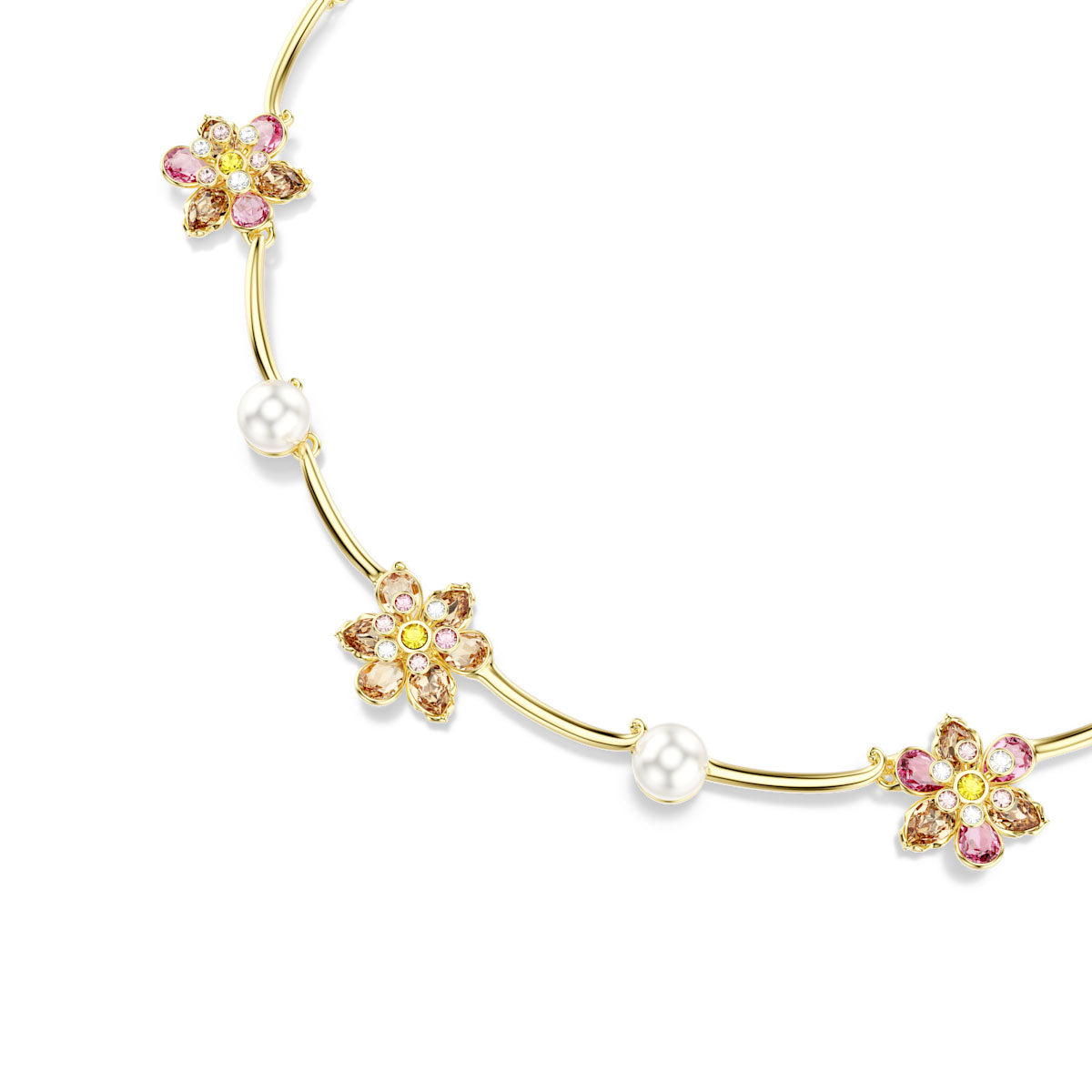 Idyllia necklace, Crystal pearl, Mixed cuts, Flower, Multicolored, Gold-tone plated