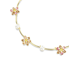 Idyllia necklace, Crystal pearl, Mixed cuts, Flower, Multicolored, Gold-tone plated