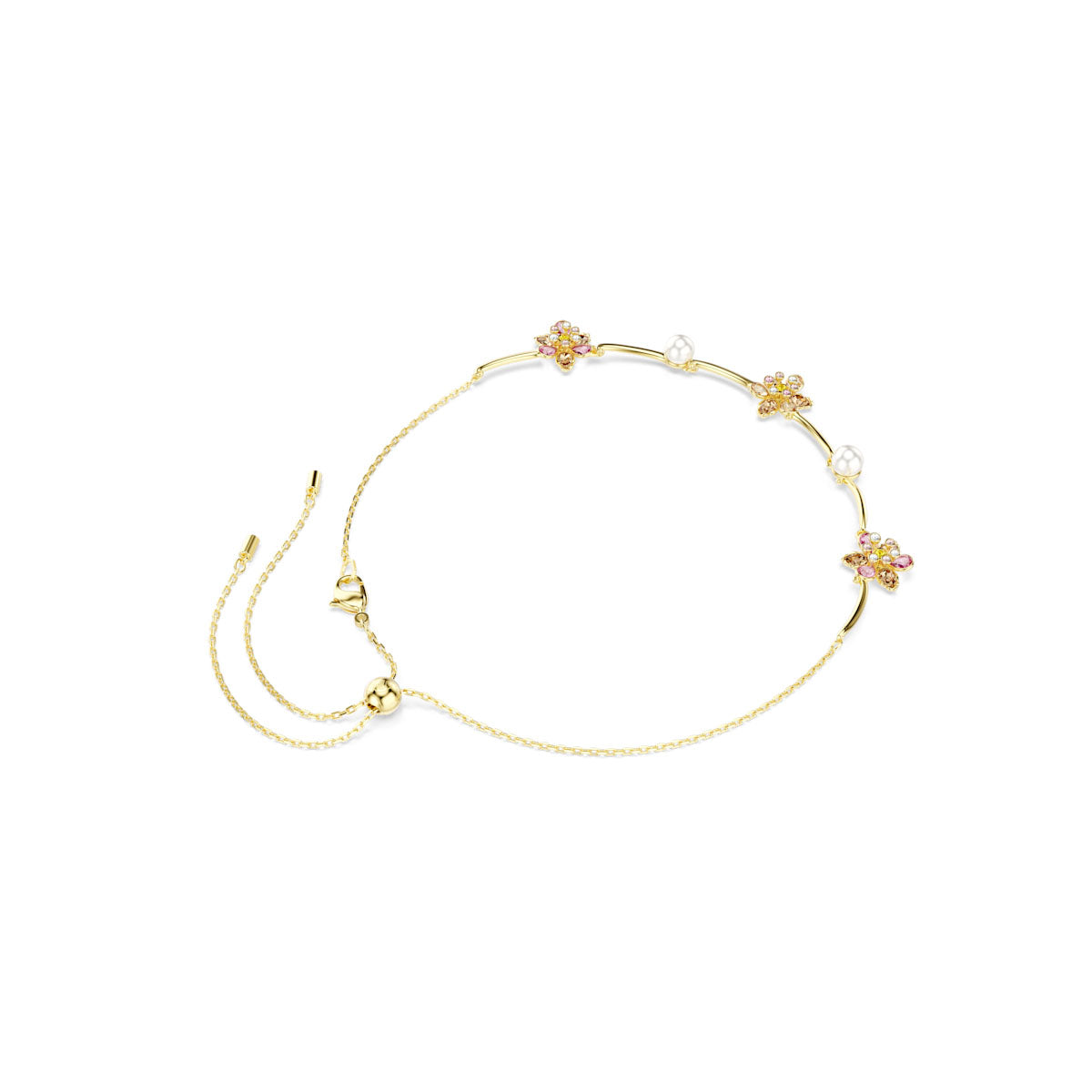 Idyllia necklace, Crystal pearl, Mixed cuts, Flower, Multicolored, Gold-tone plated