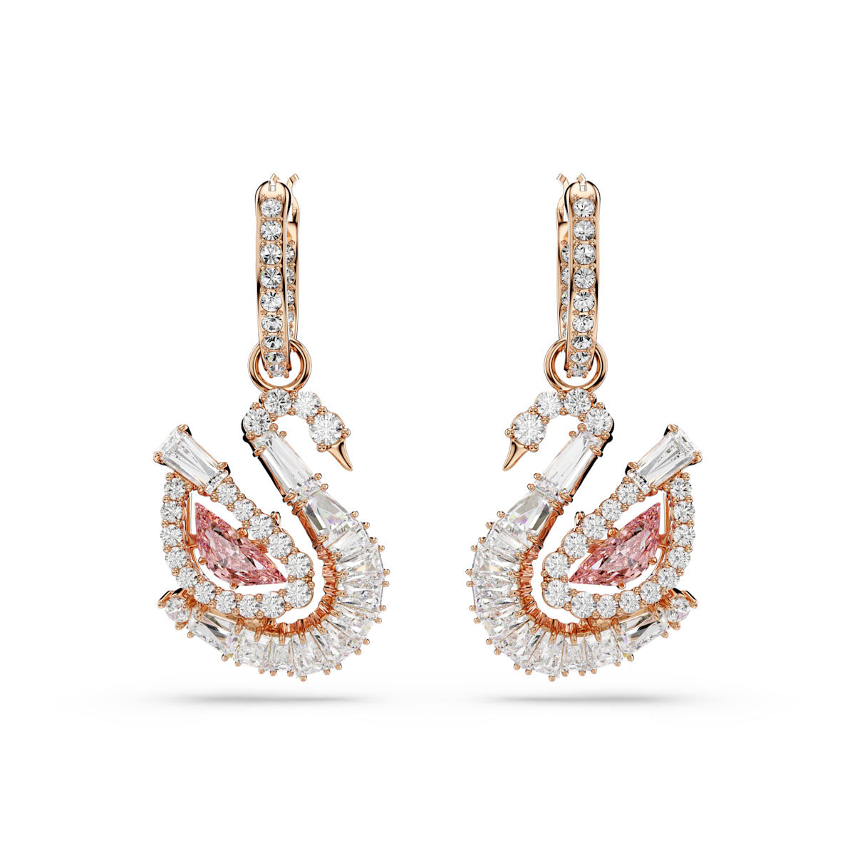 Swan drop earrings, Pavé, Swan, Pink