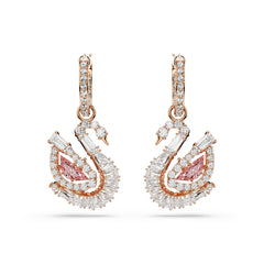 Swan drop earrings, Pavé, Swan, Pink