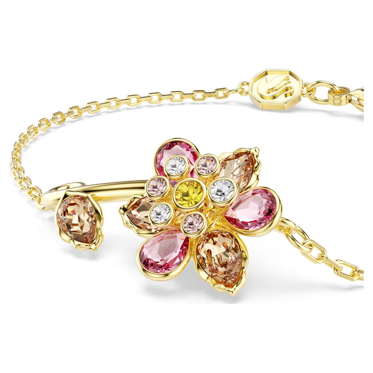 Idyllia bracelet Mixed cuts, Flower, Multicolored, Gold-tone plated