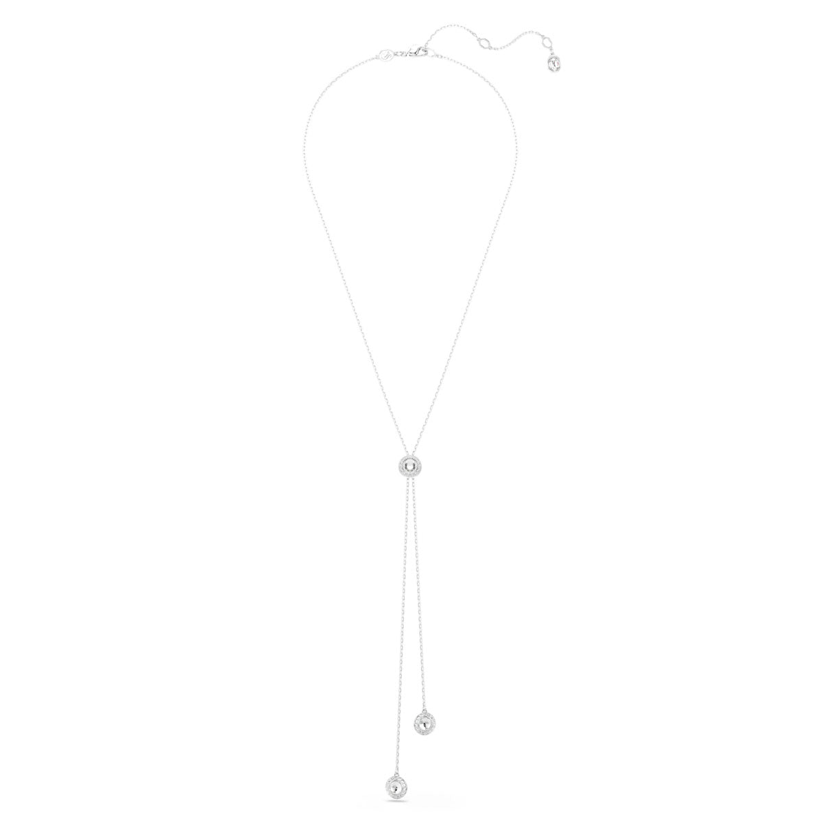 Una Angelic Y pendant, Round cut, White, Rhodium plated