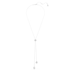 Una Angelic Y pendant, Round cut, White, Rhodium plated