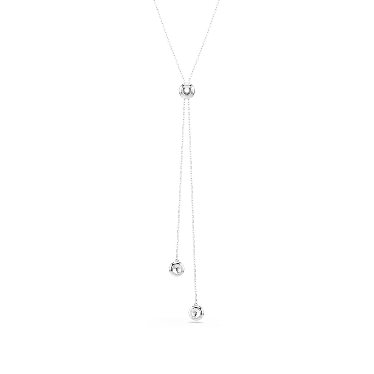 Una Angelic Y pendant, Round cut, White, Rhodium plated