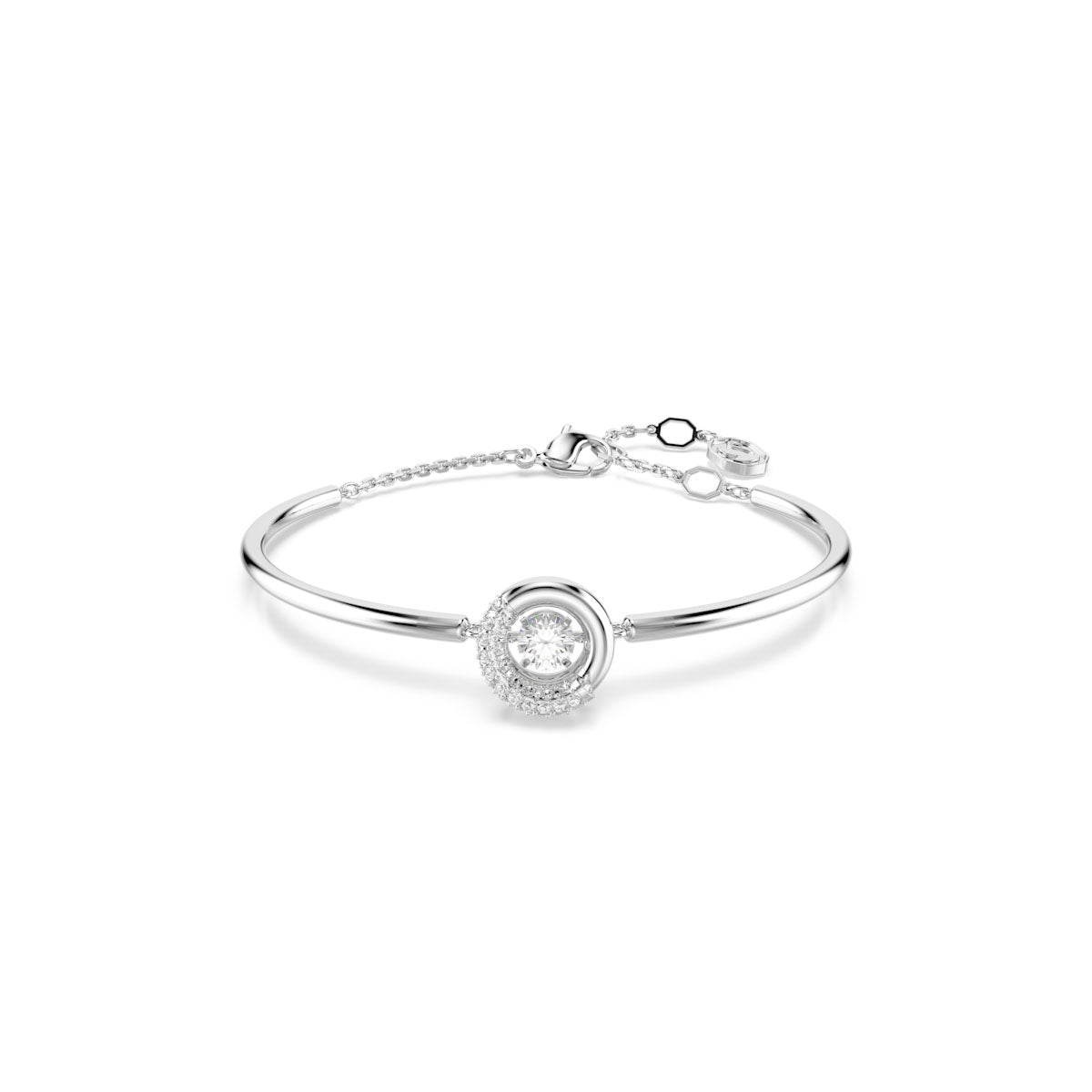 Dextera bangle, Round cut, White, Rhodium plated