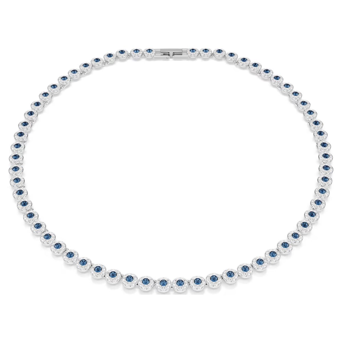 Una Angelic Tennis necklace Round cut, Blue, Rhodium plated