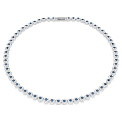 Una Angelic Tennis necklace Round cut, Blue, Rhodium plated