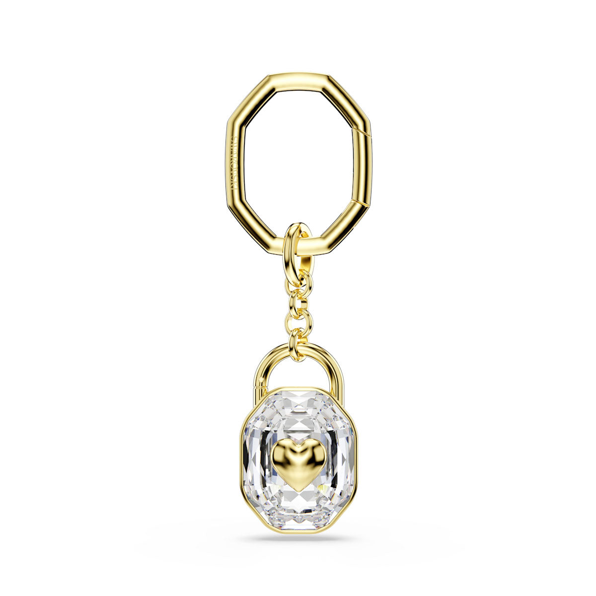 Key ring, Oval cut, White, Gold-tone plated