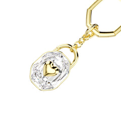 Key ring, Oval cut, White, Gold-tone plated