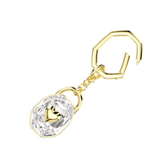 Key ring, Oval cut, White, Gold-tone plated
