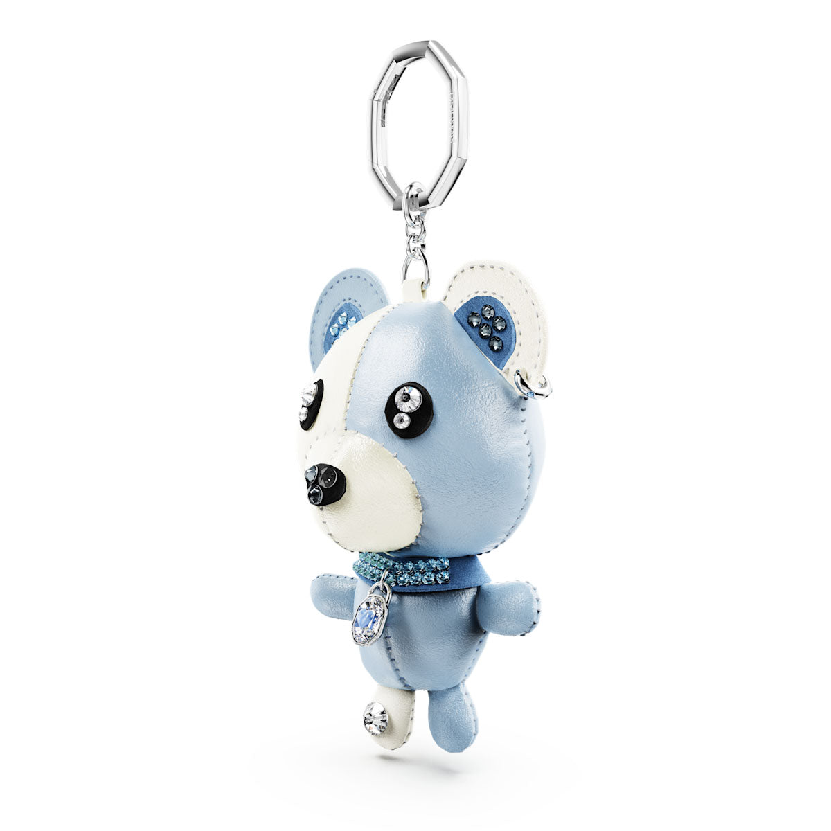 Teddy bag charm, Bear, Blue, Rhodium plated