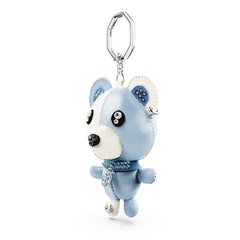 Teddy bag charm, Bear, Blue, Rhodium plated