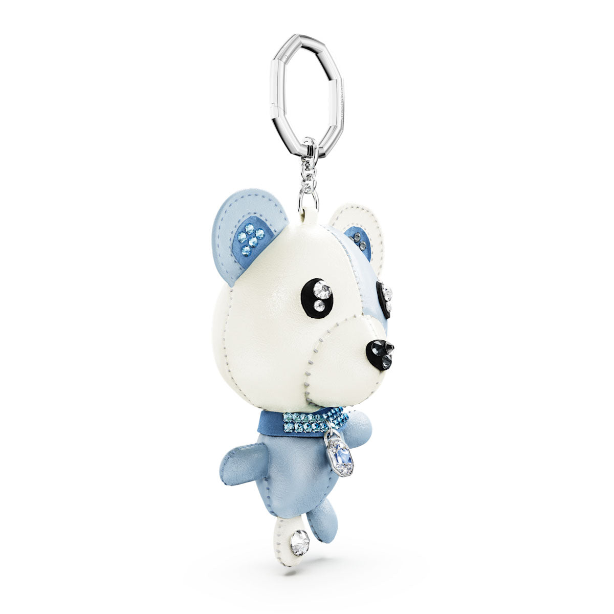 Teddy bag charm, Bear, Blue, Rhodium plated