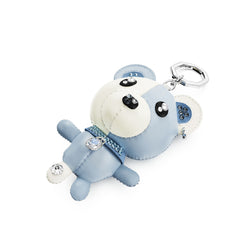 Teddy bag charm, Bear, Blue, Rhodium plated