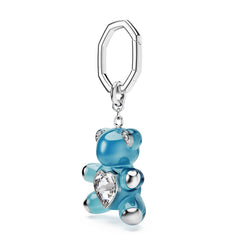 Teddy key ring, Bear, Blue, Rhodium plated