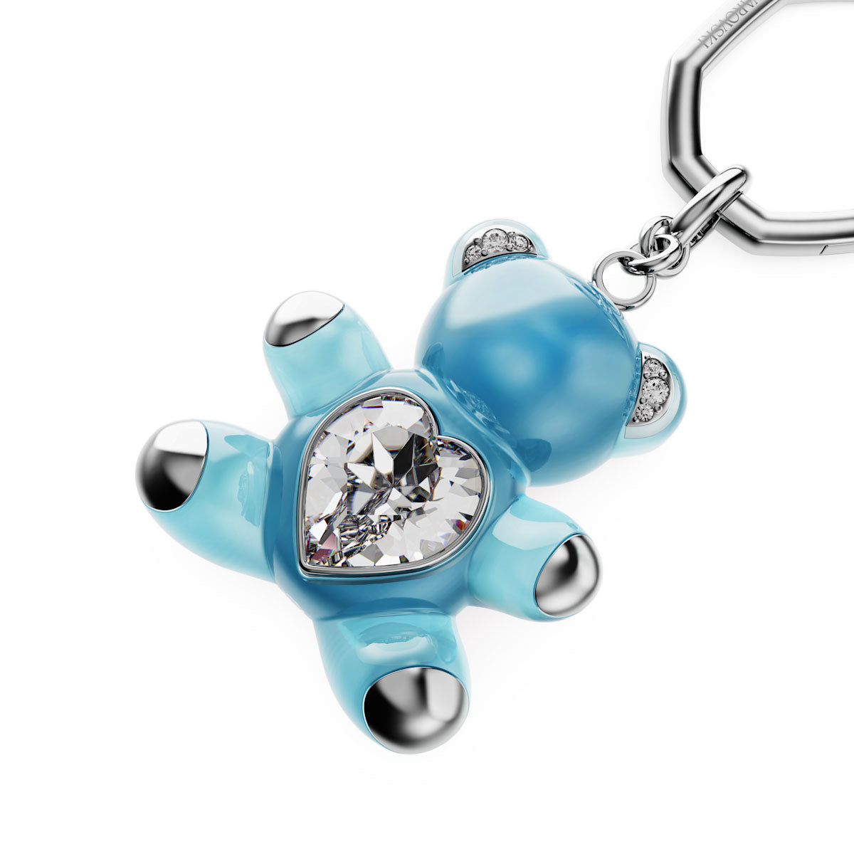 Teddy key ring, Bear, Blue, Rhodium plated